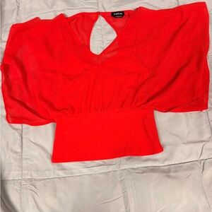 bebe Vibrant Red V-Neck Flutter Sleeve Crop Top
